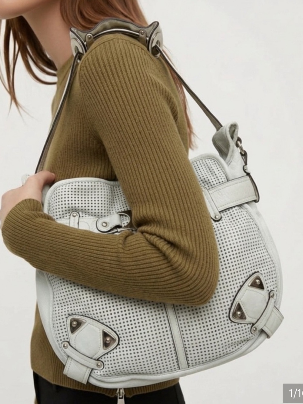 b. makowsky White Perforated Leather Hobo Bag